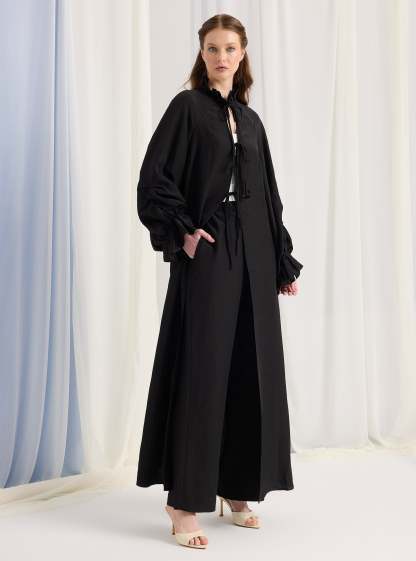 Black Balloon Sleeve Kimono Trousers Set