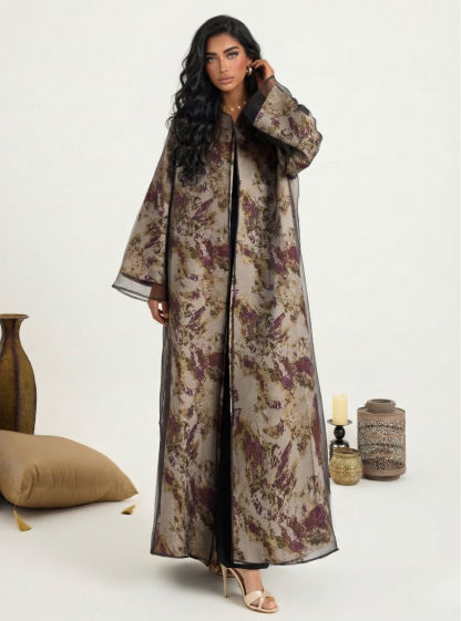 Two-Piece Double Layer jaquarde Organze Abaya