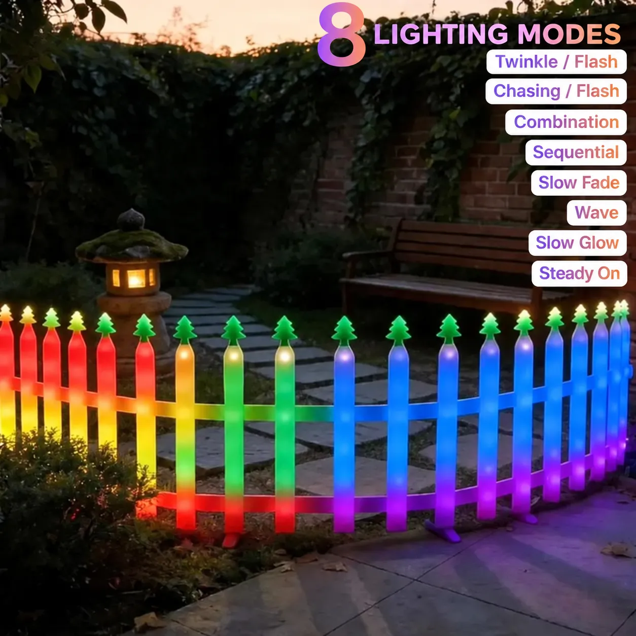 Eight lighting modes for the multicolor Christmas fence