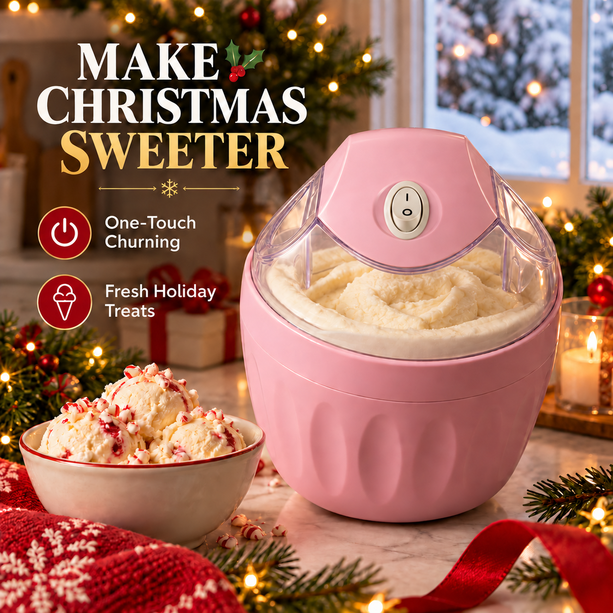 Christmas Mini Ice Cream Maker with Mix-In Chute - 1
