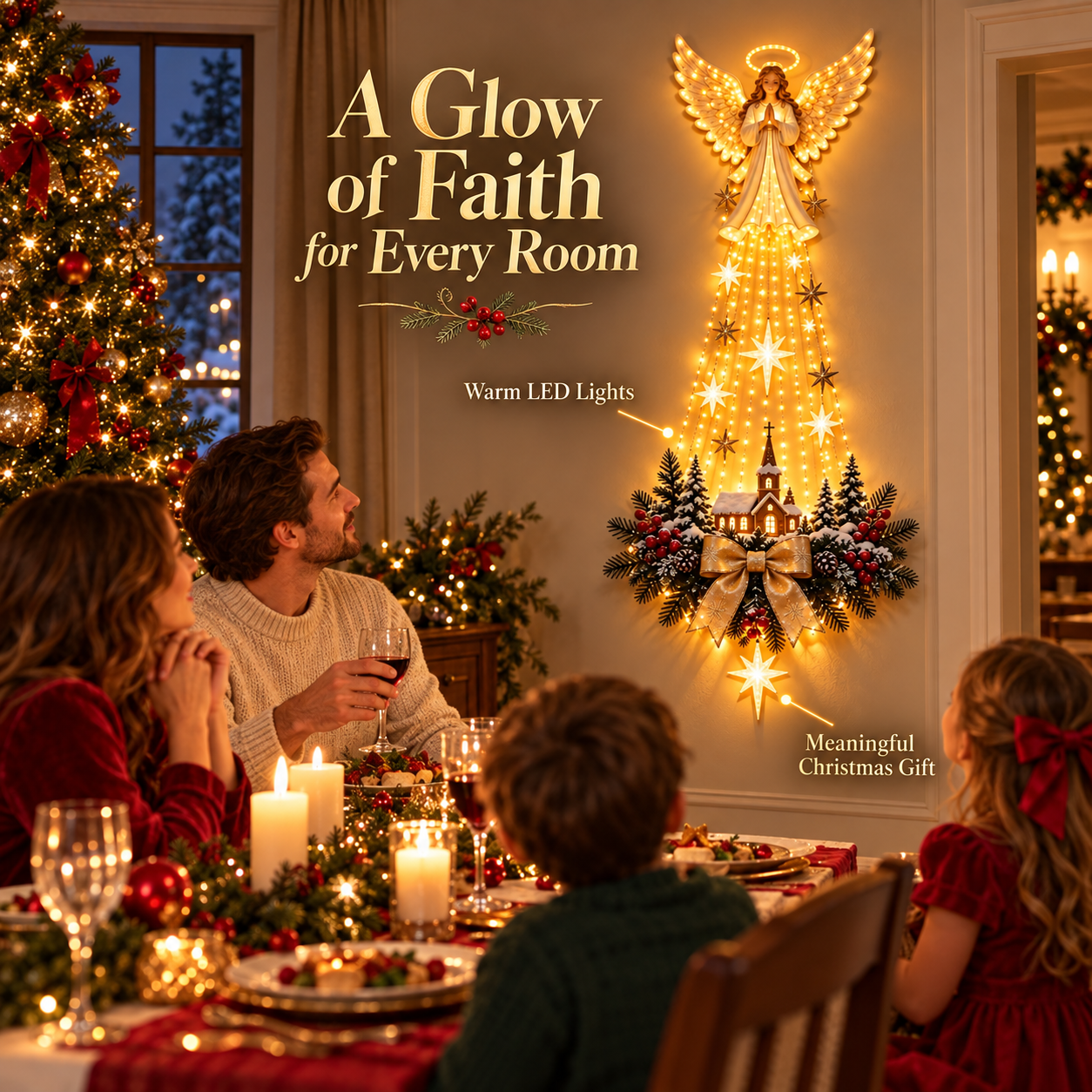 Lighted Nativity Christmas Wall Wreath – Angel, Star & Church Designs - 2