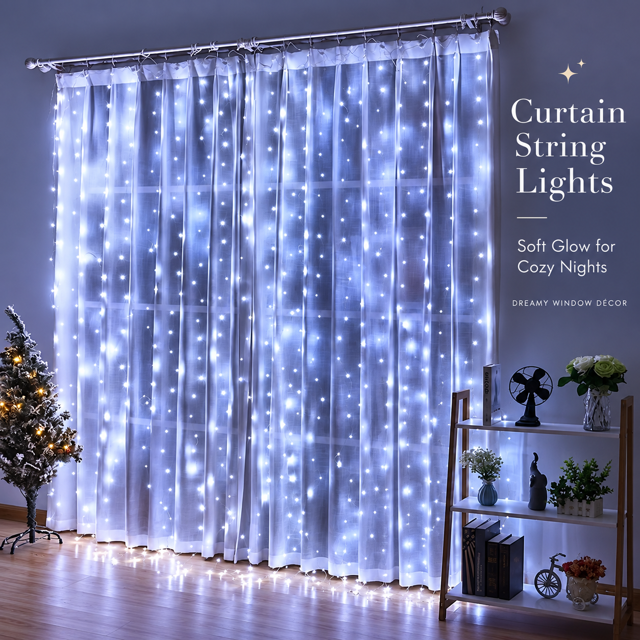 3M x 3M Christmas Curtain String Lights with Remote - 4