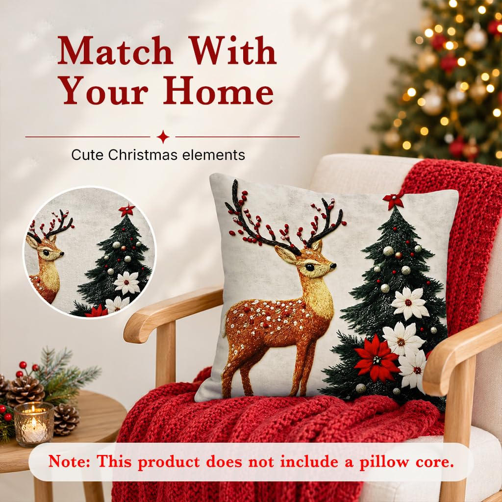 Embroidered Christmas Pillow Covers — 4 Festive Designs, 17.72 in - 4