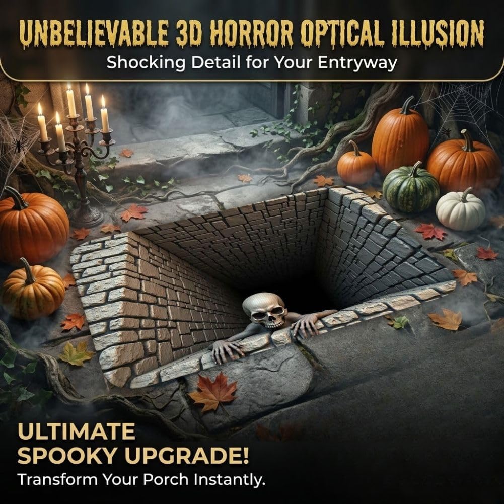 Halloween skeleton pit mat creating a dramatic optical illusion