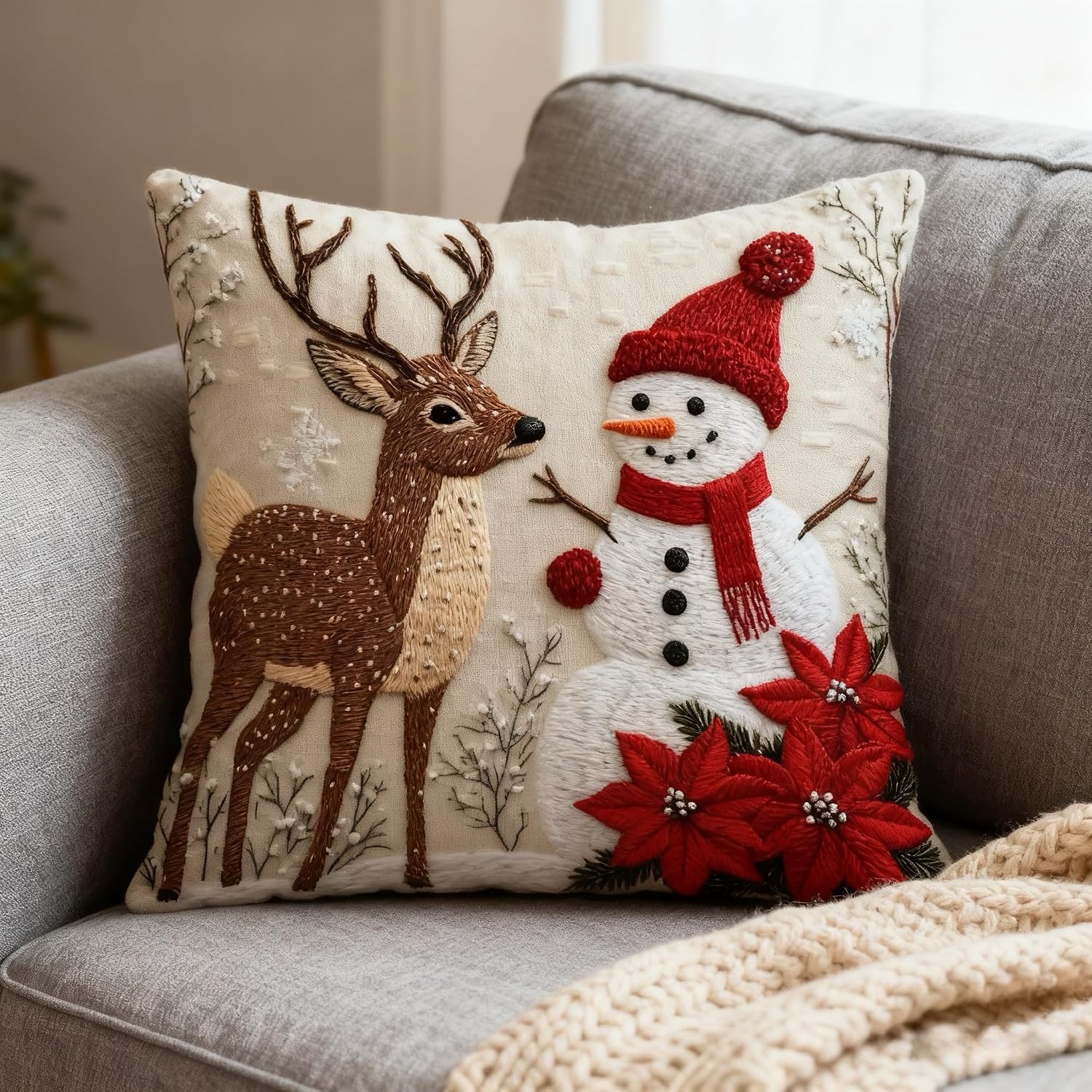 Embroidered Christmas Pillow Covers — 4 Festive Designs, 17.72 in - 5
