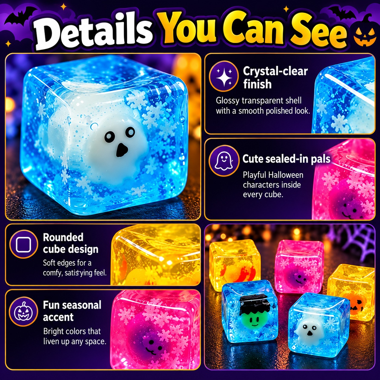 Halloween Character Squishy Cube – Soft Slow-Rise Toy - 5