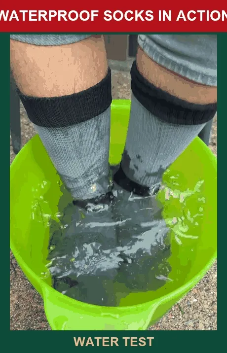 Waterproof sock water test showing the outside getting wet while the inside remains dry