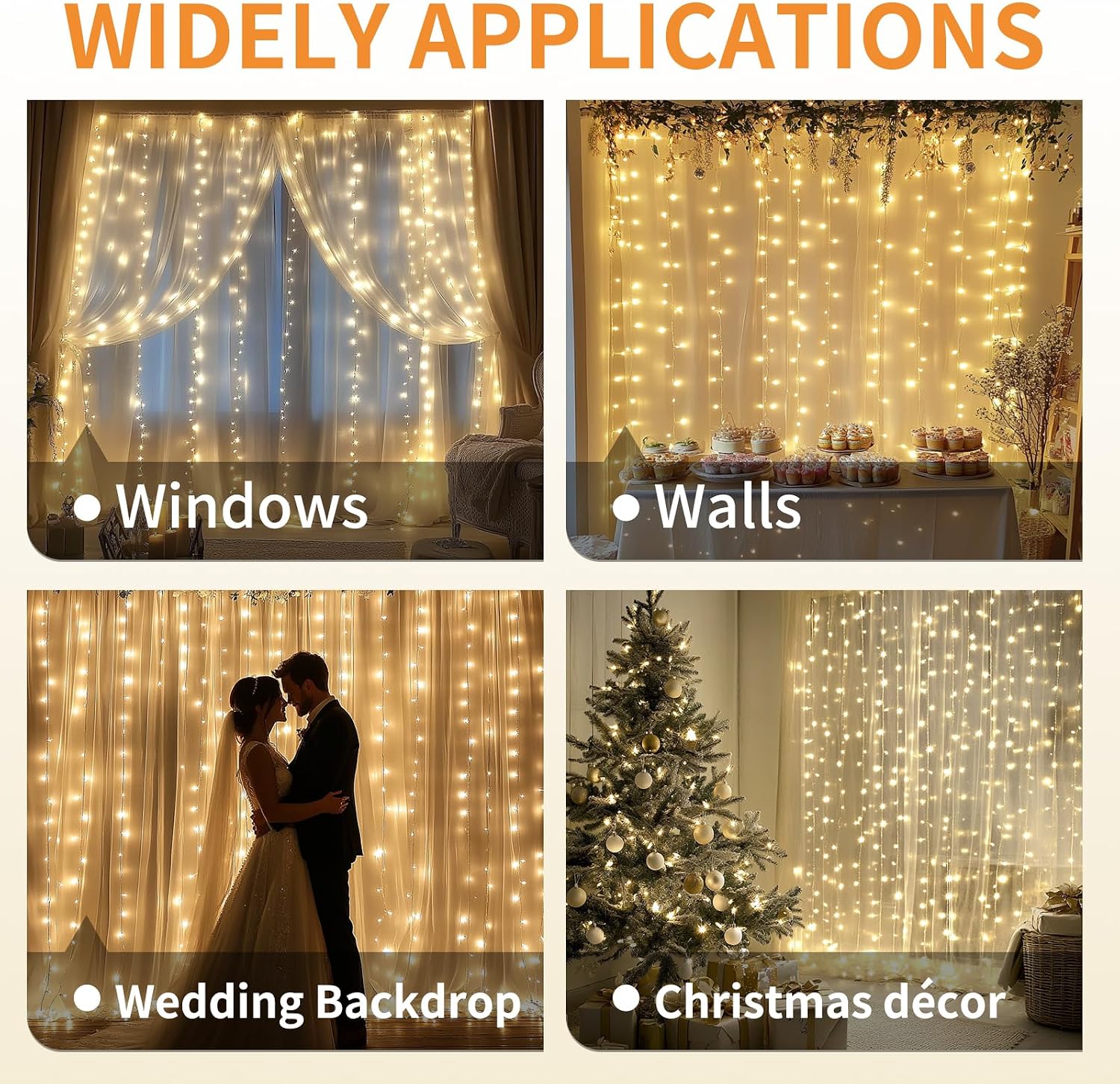 3M x 3M Christmas Curtain String Lights with Remote - 8