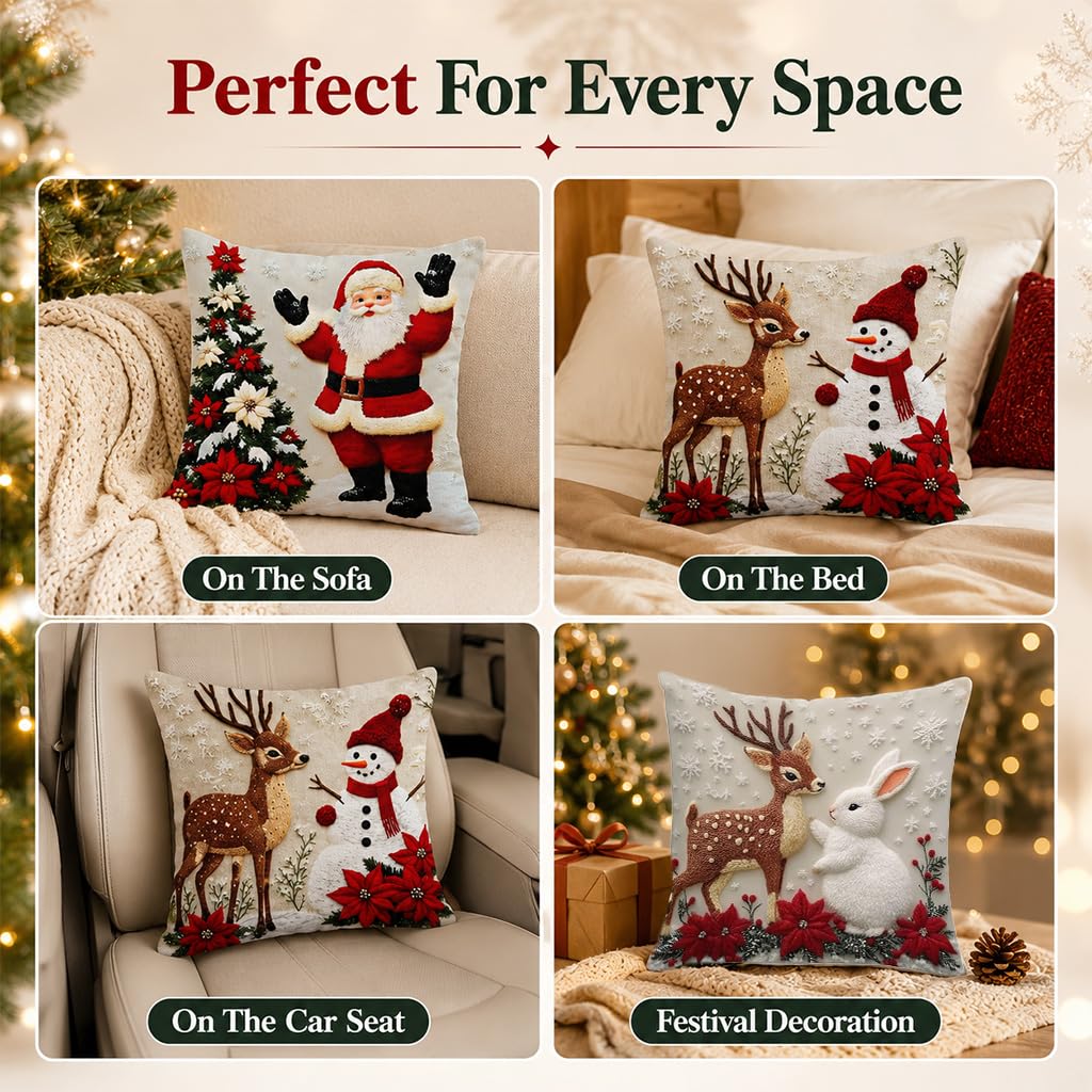 Embroidered Christmas Pillow Covers — 4 Festive Designs, 17.72 in - 8