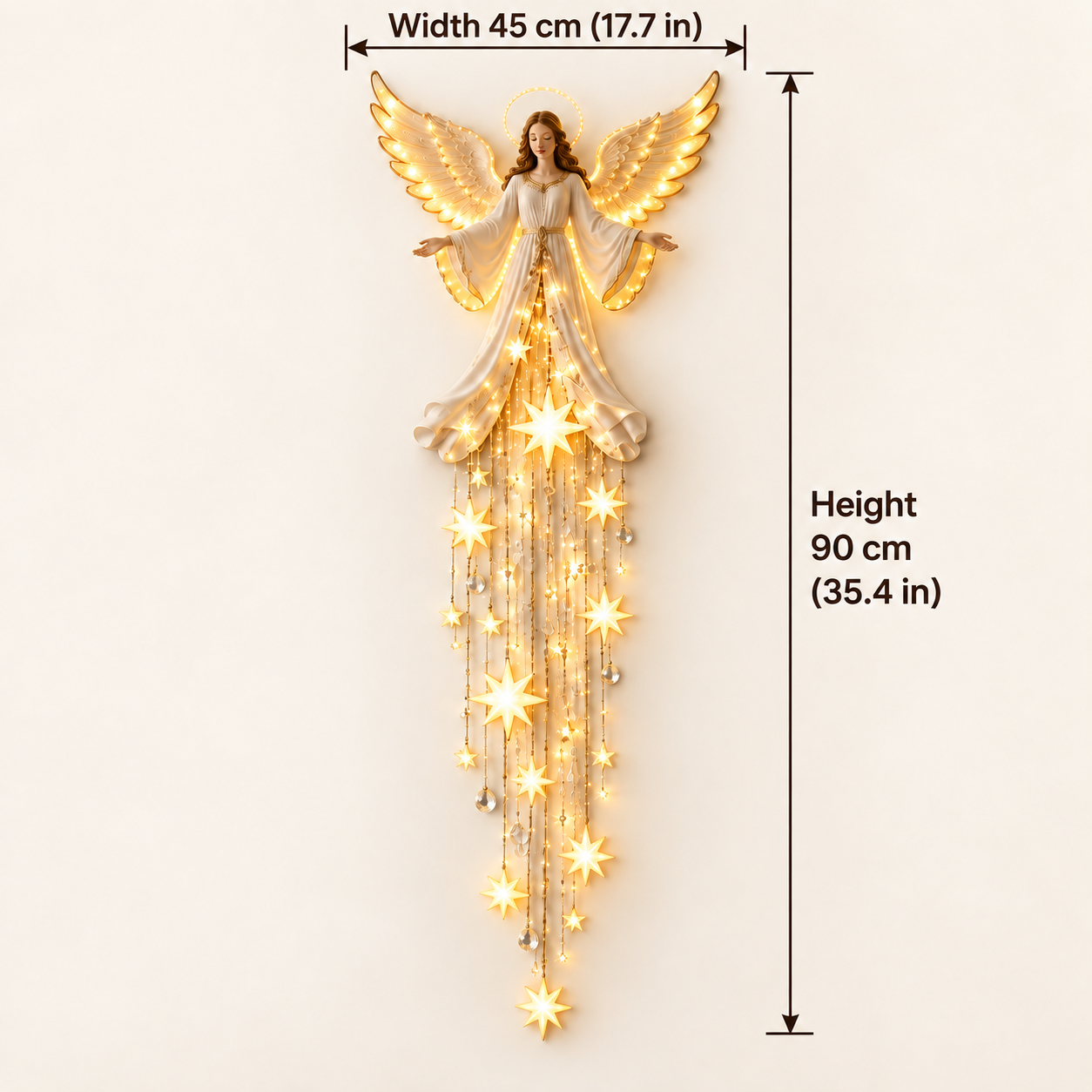 Angel starfall wall light dimensions: 35.4 inches high and 17.7 inches wide