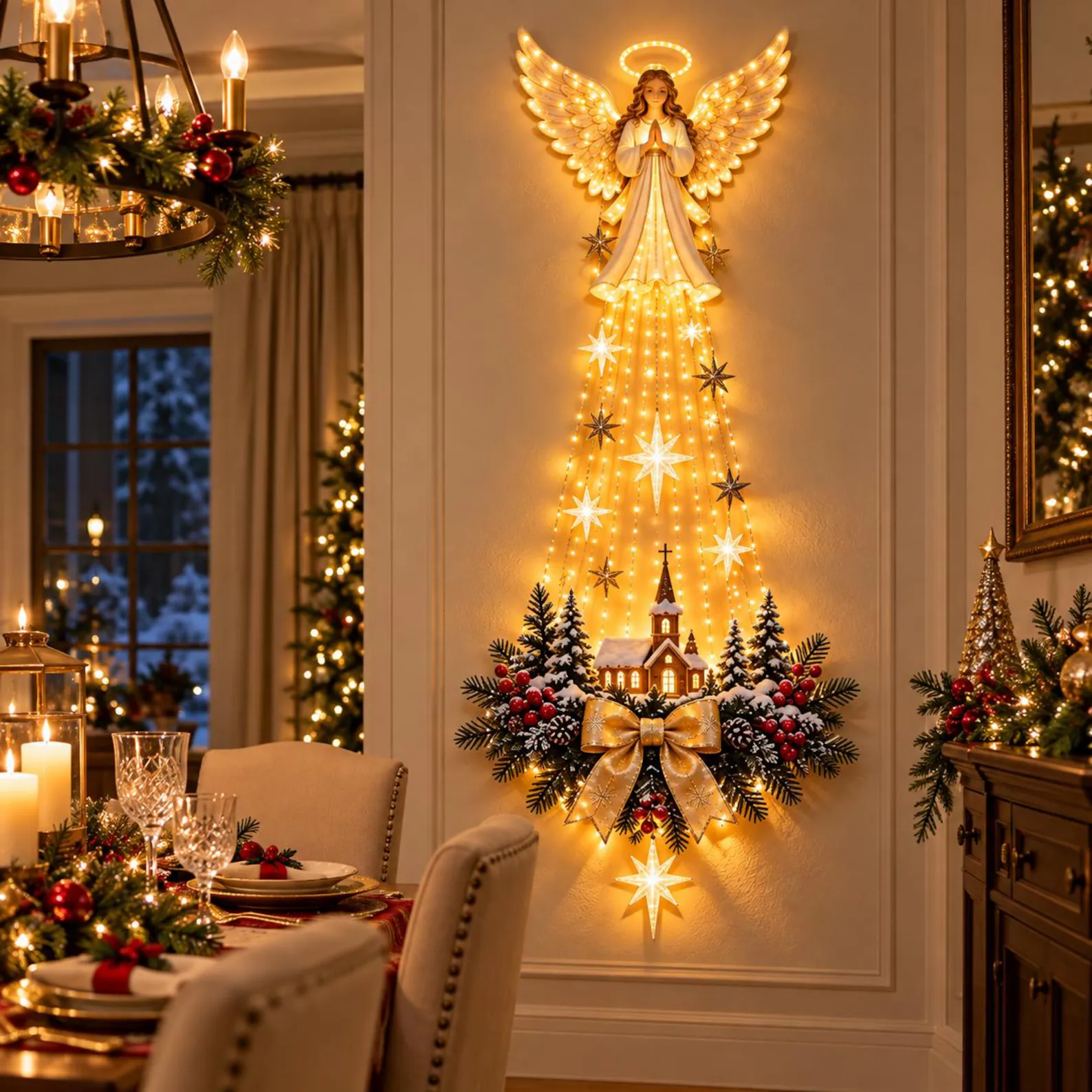 Lighted Nativity Christmas Wall Wreath – Angel, Star & Church Designs - 9