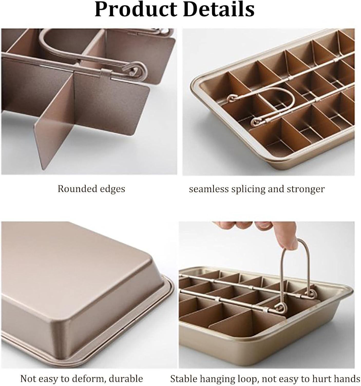 Brownie pan divider construction and rounded-edge details
