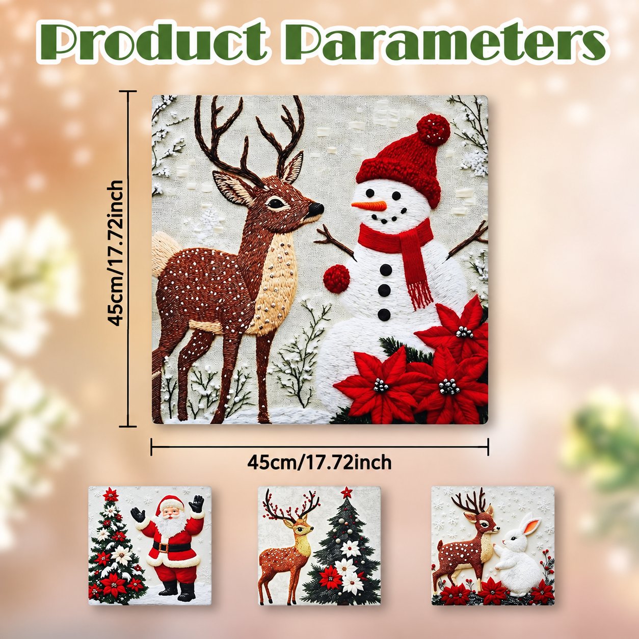Embroidered Christmas Pillow Covers — 4 Festive Designs, 17.72 in - 9