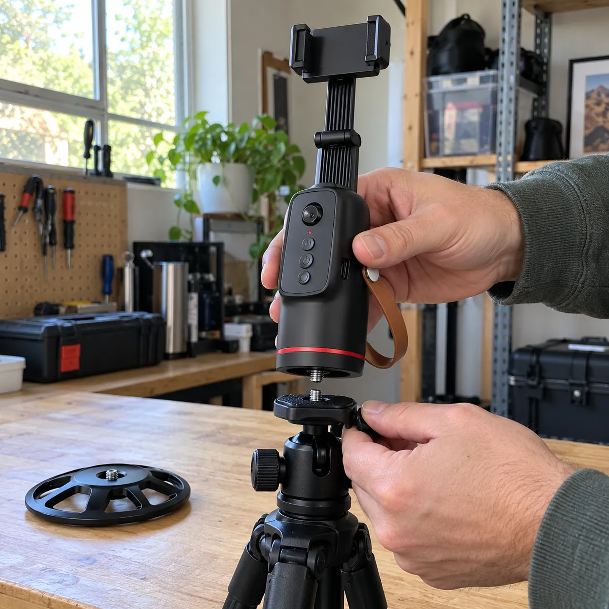 Q03 bottom mount being attached to a third-party tripod