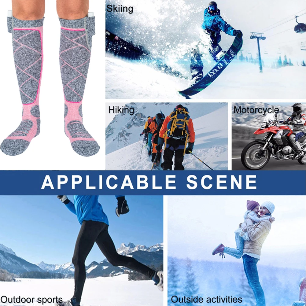 Pink-gray rechargeable heated socks for winter activities