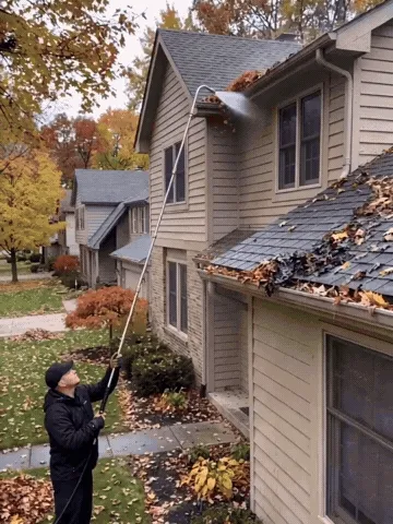 Pressure washer extension wand cleaning gutters and high siding