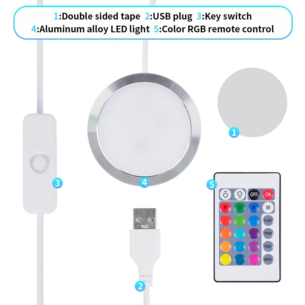 RGB USB Puck Light with 24-Key Remote - 3