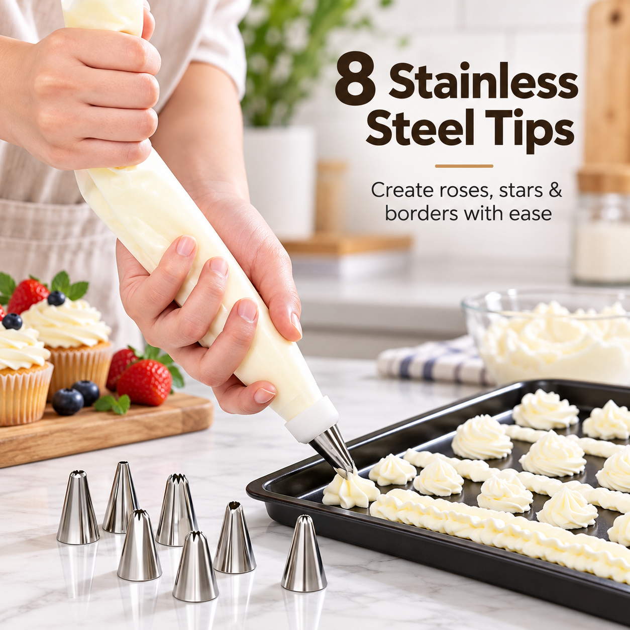 Holiday Cookie Press & Decorating Kit – 13 Discs + 8 Piping Tips