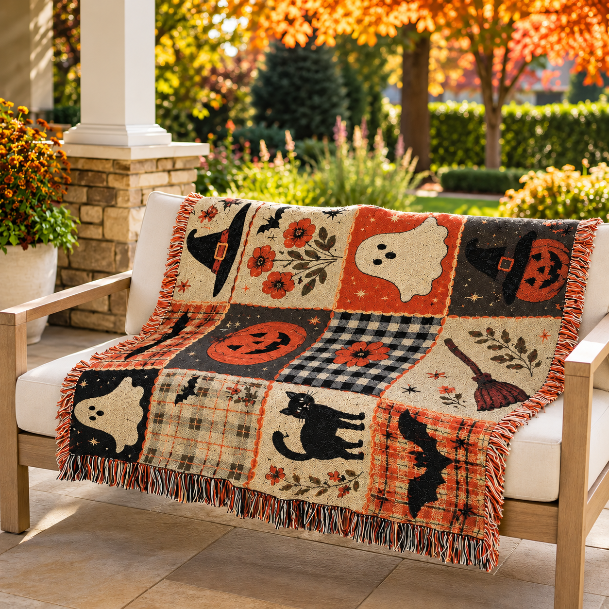 Vintage Holiday Patchwork Woven Throw with Fringe — 51 × 63 in
