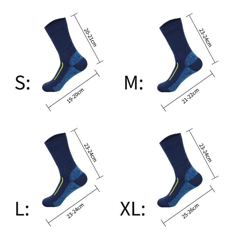 Waterproof sock laid-flat dimensions for sizes S through XL