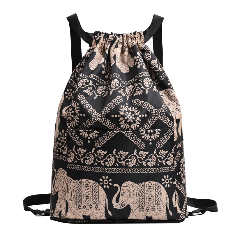 Elephant print foldable drawstring backpack