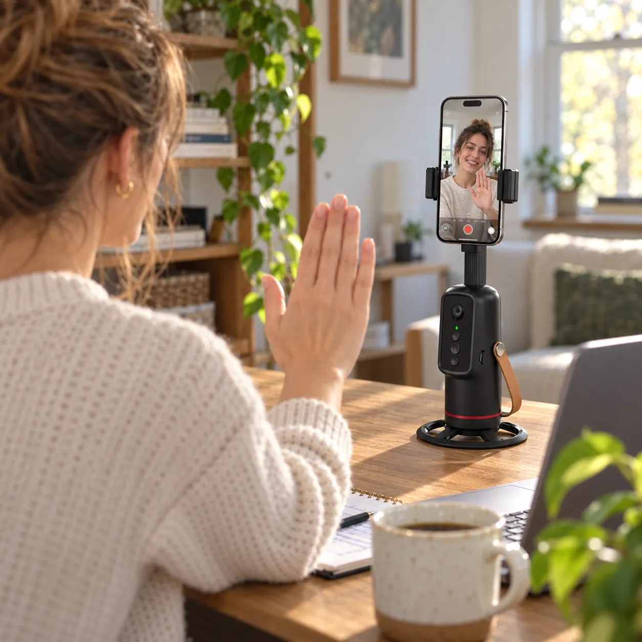 Open-palm gesture shown to the correctly aligned Q03 tracking camera