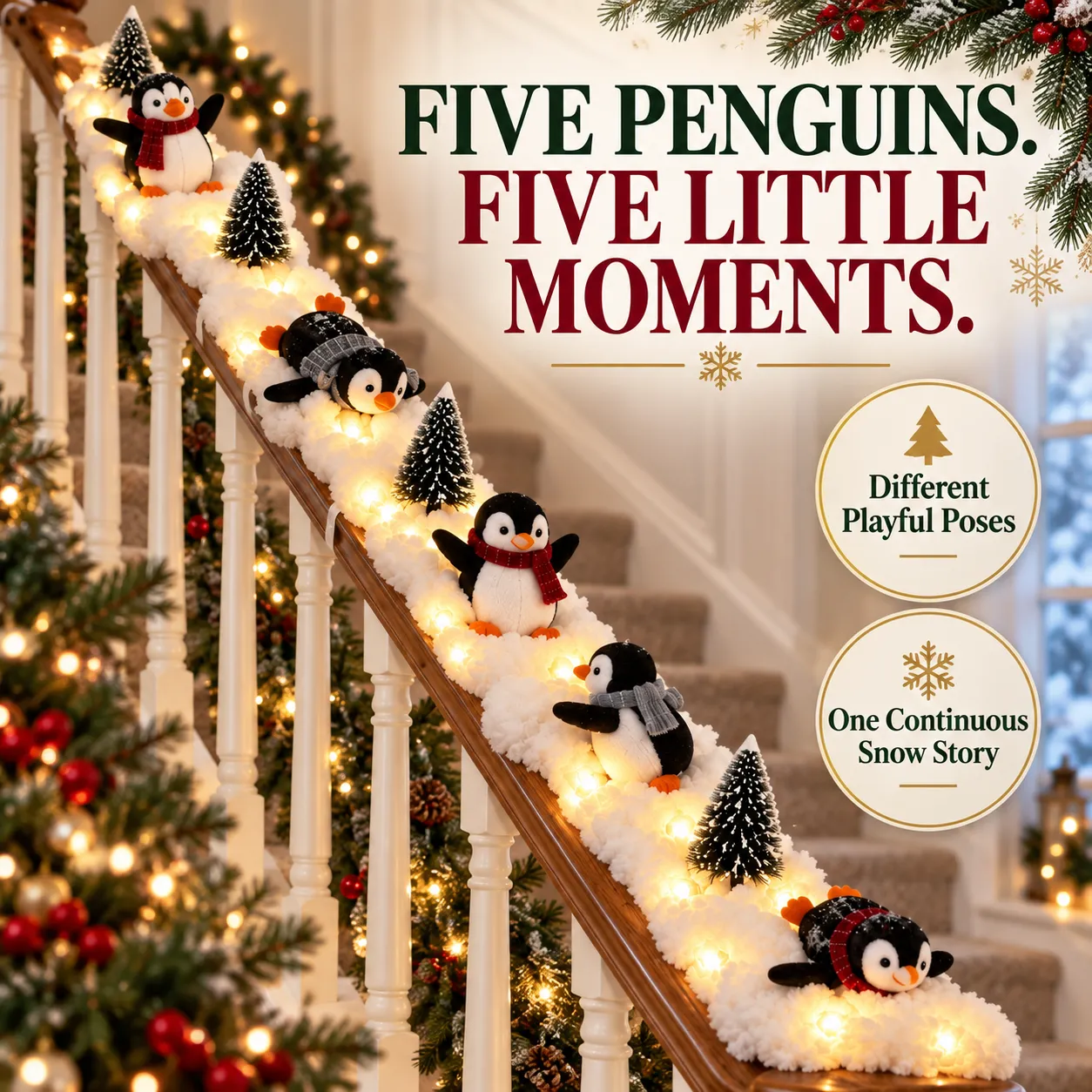 Leuchtende Pinguin-Schneegeschichte als Treppendekoration – Produktabbildung