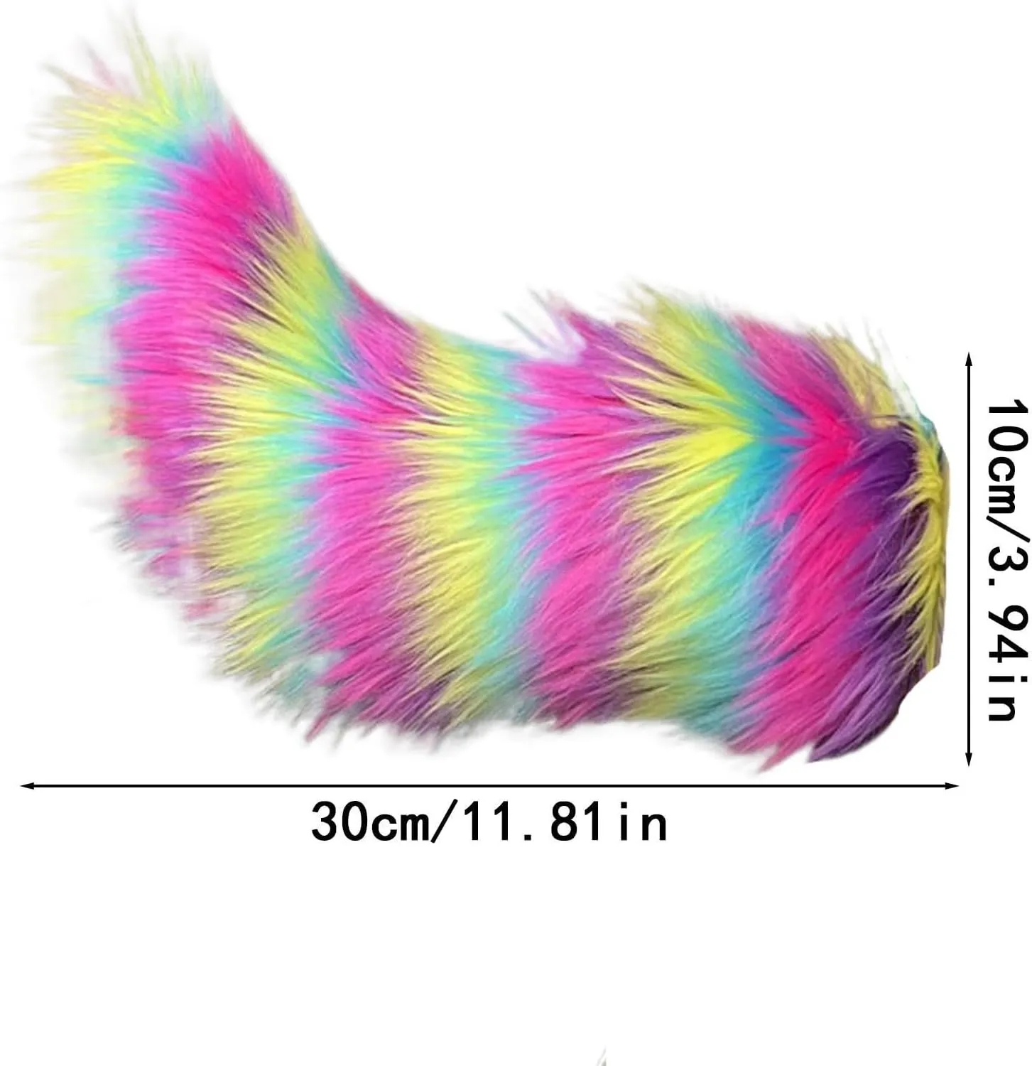 Rainbow fluffy car tail dimensions: 11.81 inches long and 3.94 inches high