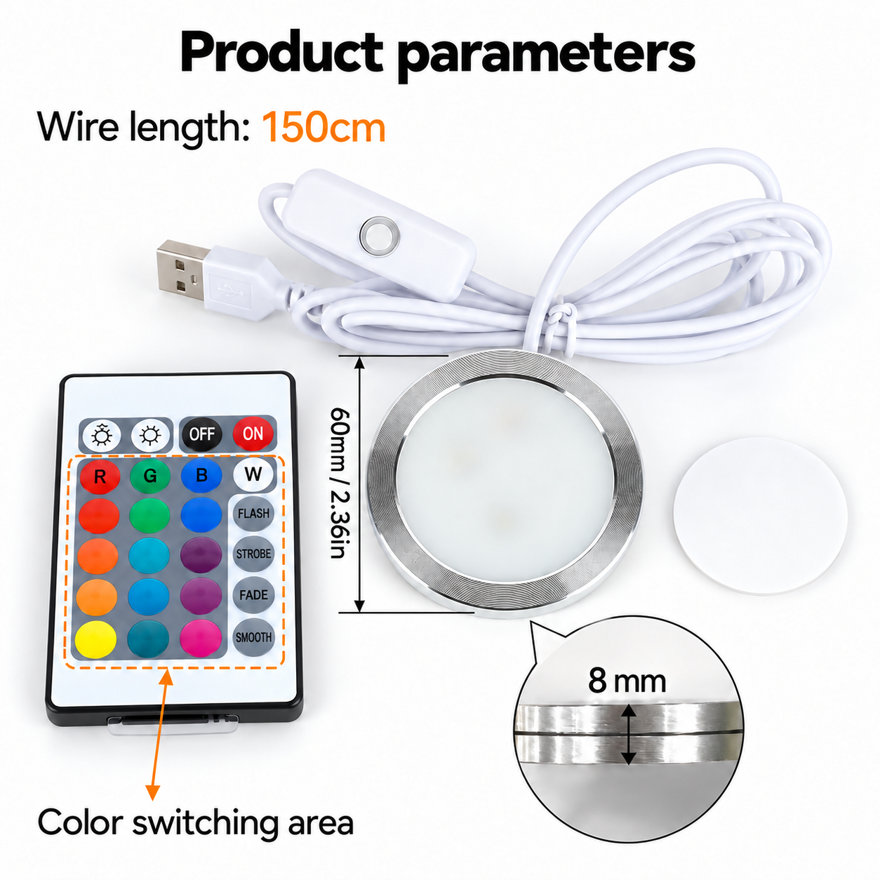 RGB USB Puck Light with 24-Key Remote - 4