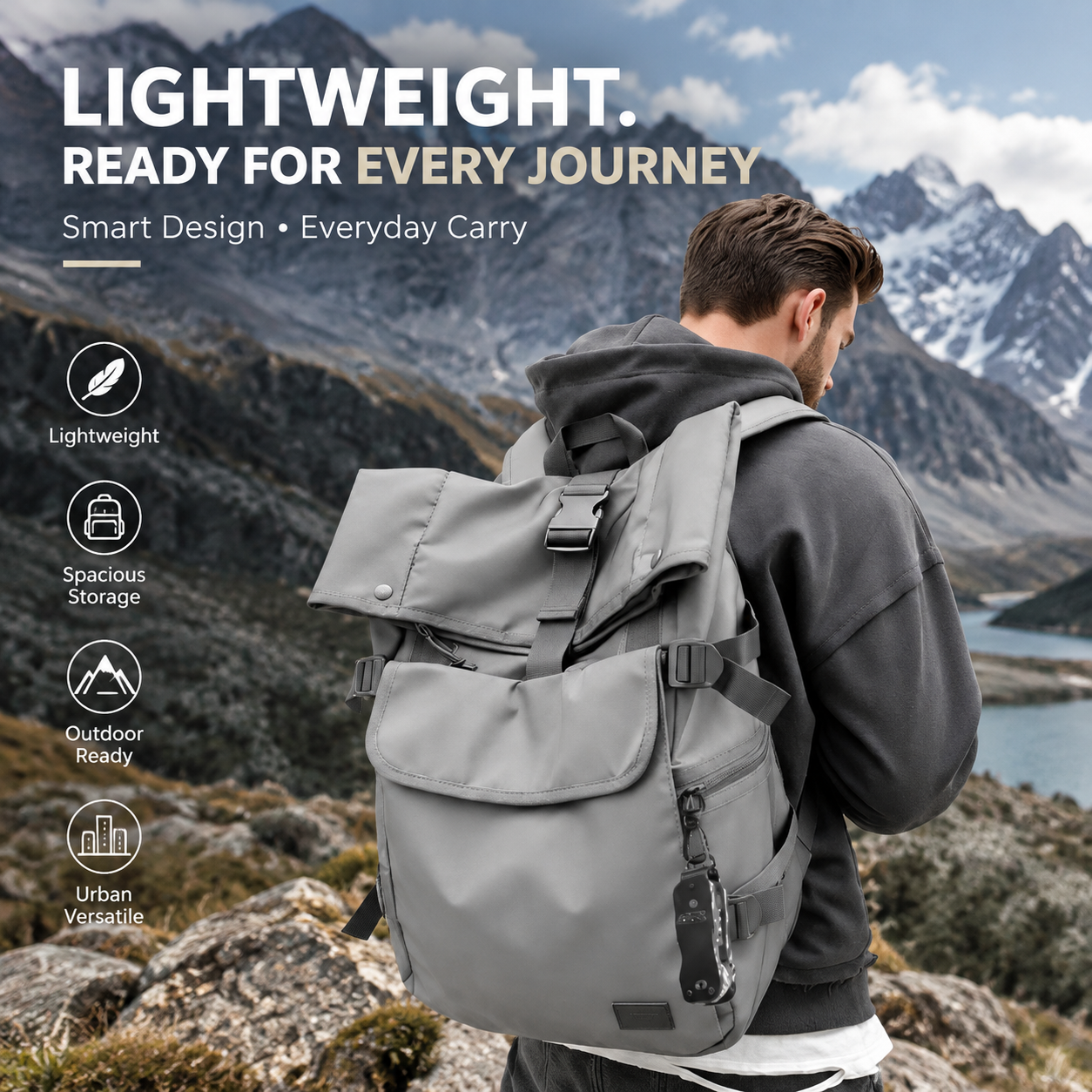 Smart key organizer attached to an outdoor travel backpack