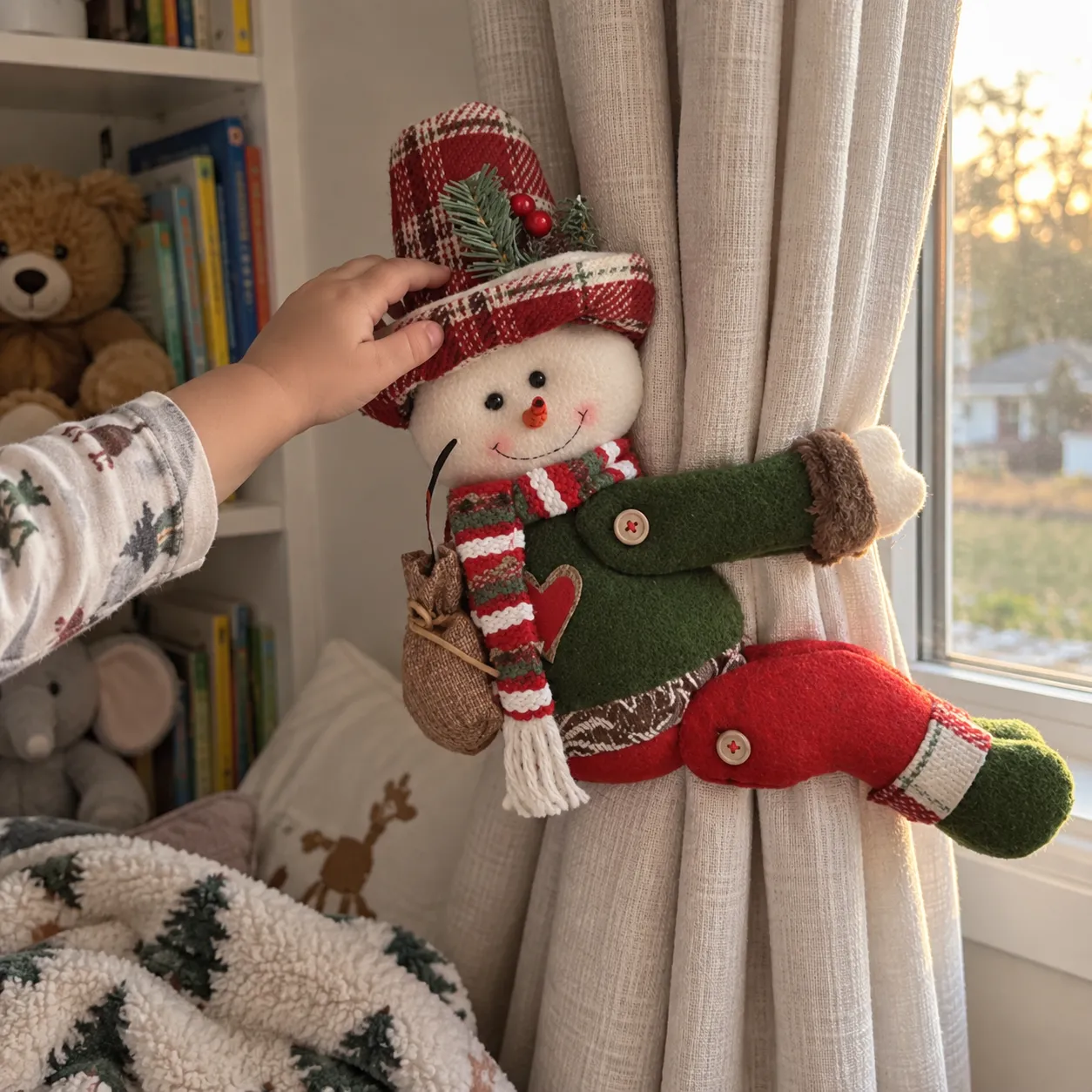 Weihnachtlicher Schneemann in der Leseecke eines Kindes