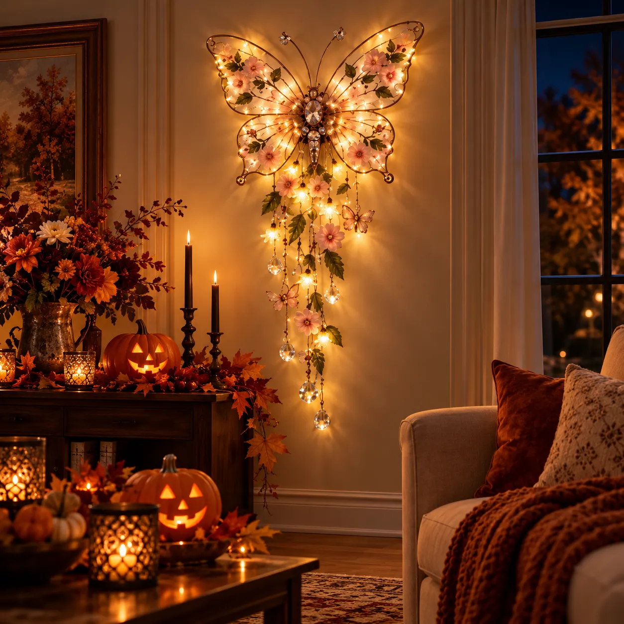 Butterfly flower wall light displayed in multiple home spaces