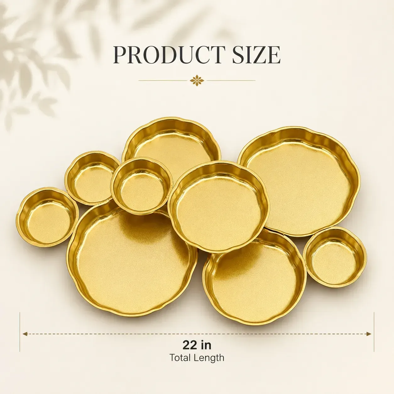 Overall size of the connected golden nine-bowl serving cluster