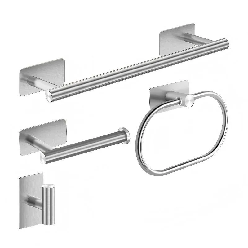 Silver four-piece square-base round-tube bathroom hardware set