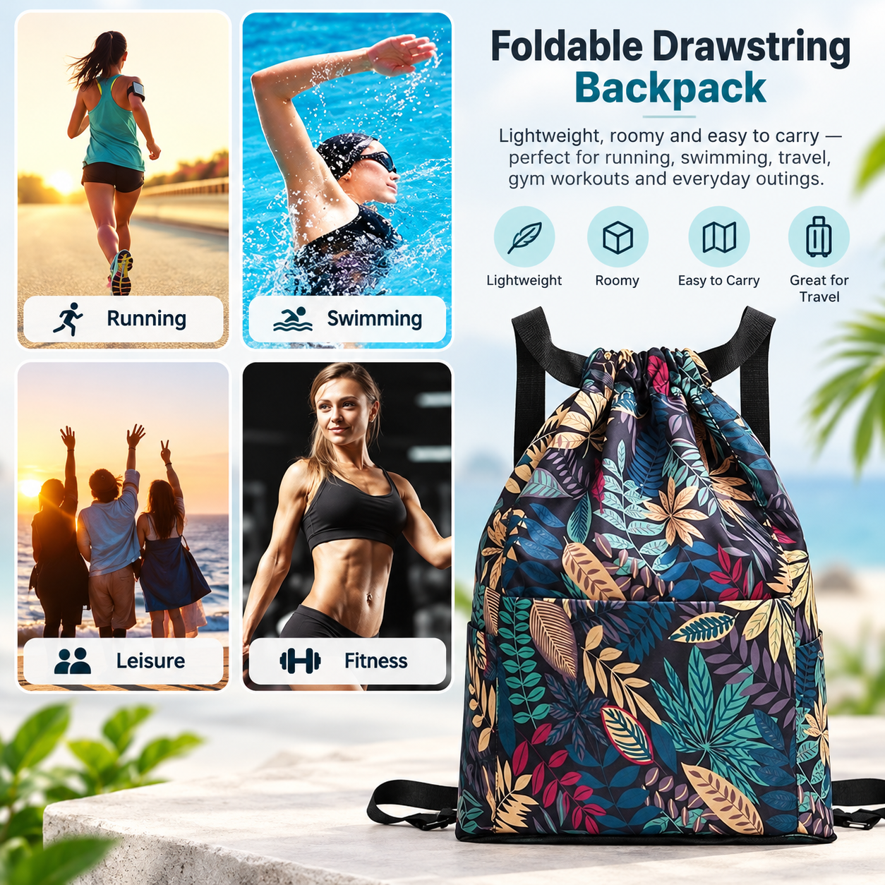 Foldable Drawstring Backpack