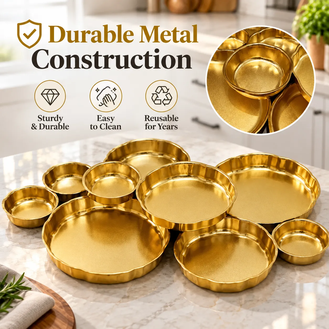 Gold-tone metal construction and care details