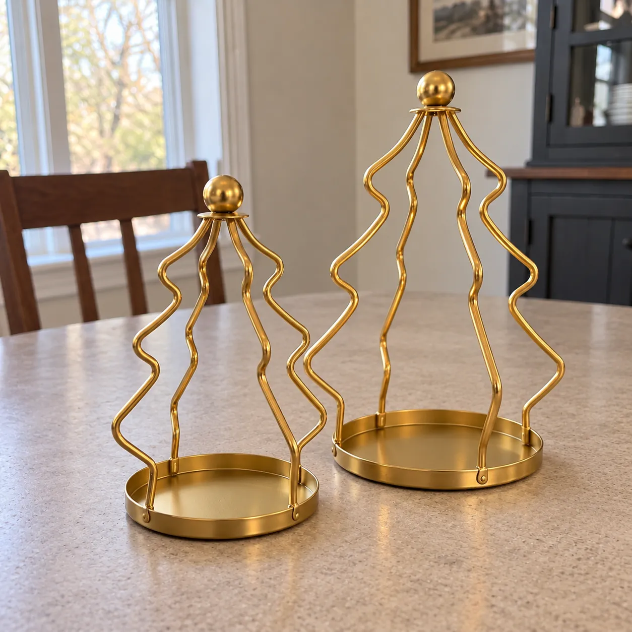 Large and Small bare gold metal candle holders shown together only for size comparison; each size sold separately