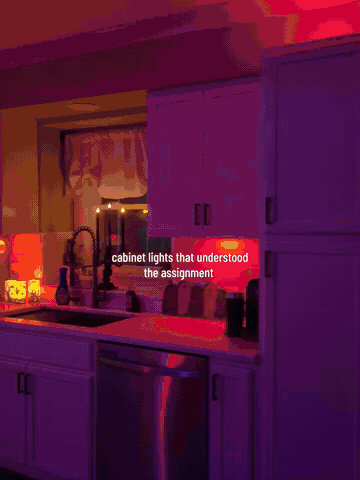 RGB cabinet lighting changing colors in a kitchen