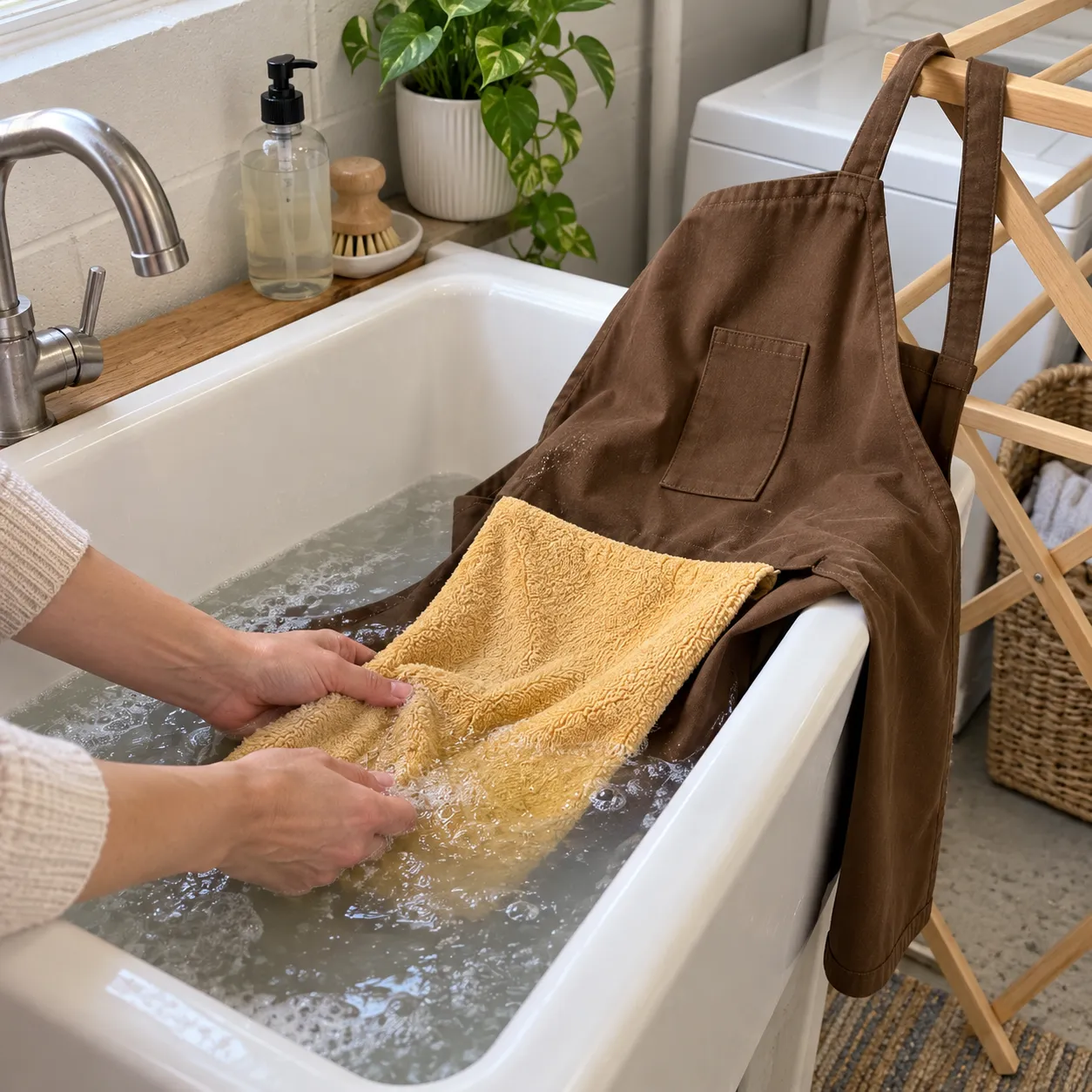 Gentle hand washing and air drying setup