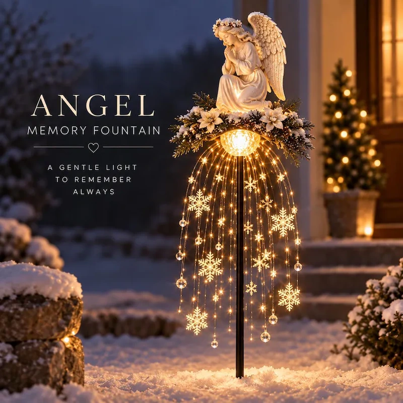 Angel memory fountain lighted Christmas garden stake