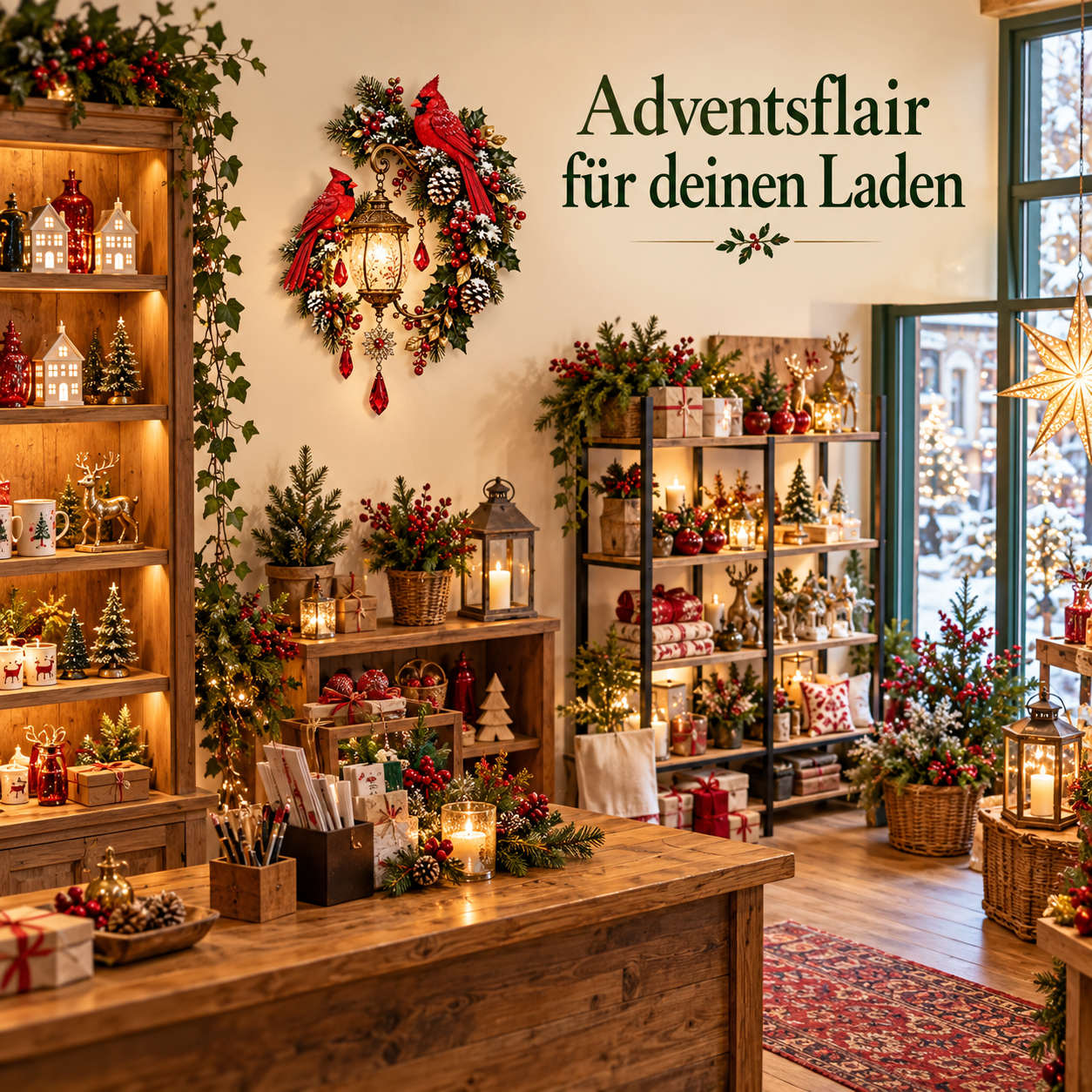 Weihnachts-Wandlaterne mit Kardinalvögeln für warmes Festlicht