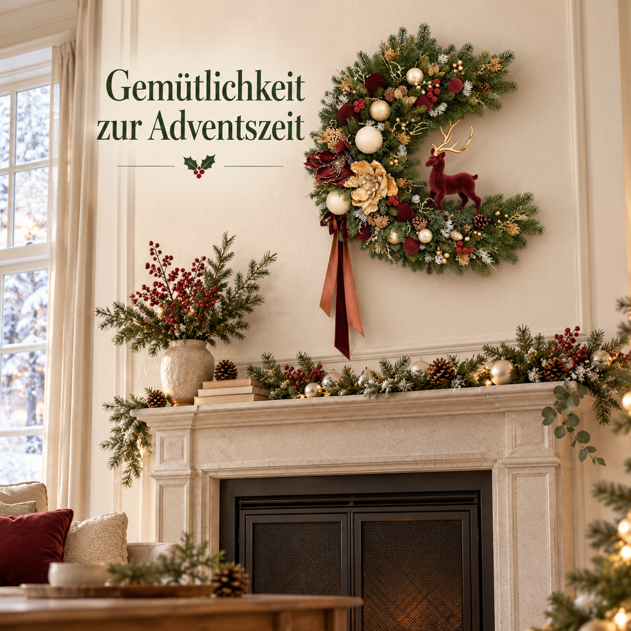 Weihnachtskranz in Halbmondform für einen festlichen Empfang