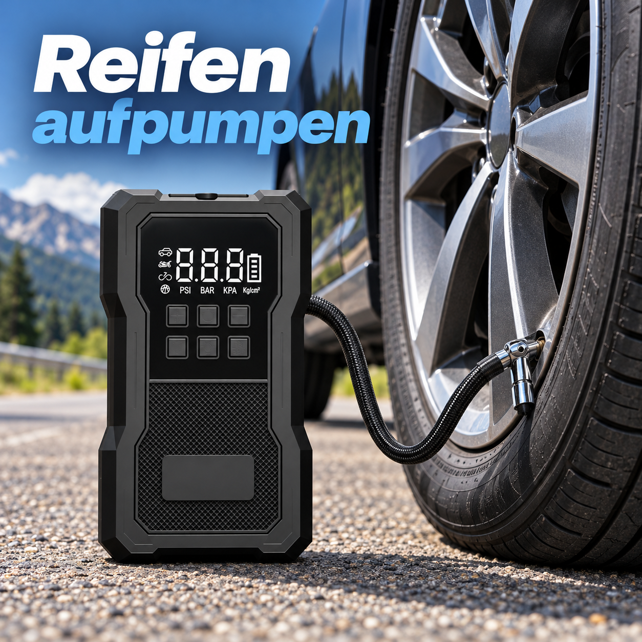 Starthilfe mit Kompressor – vorbereitet auf Batterie- und Reifenpannen