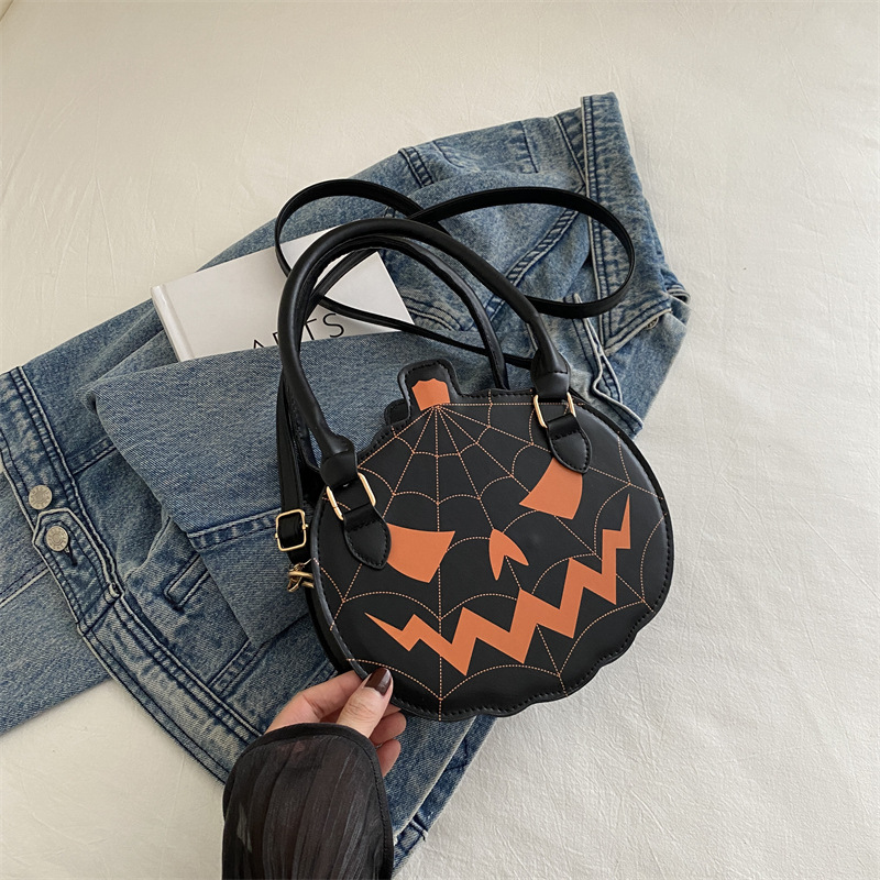 Orange Spiderweb Pumpkin Handbag – Halloween Crossbody Purse