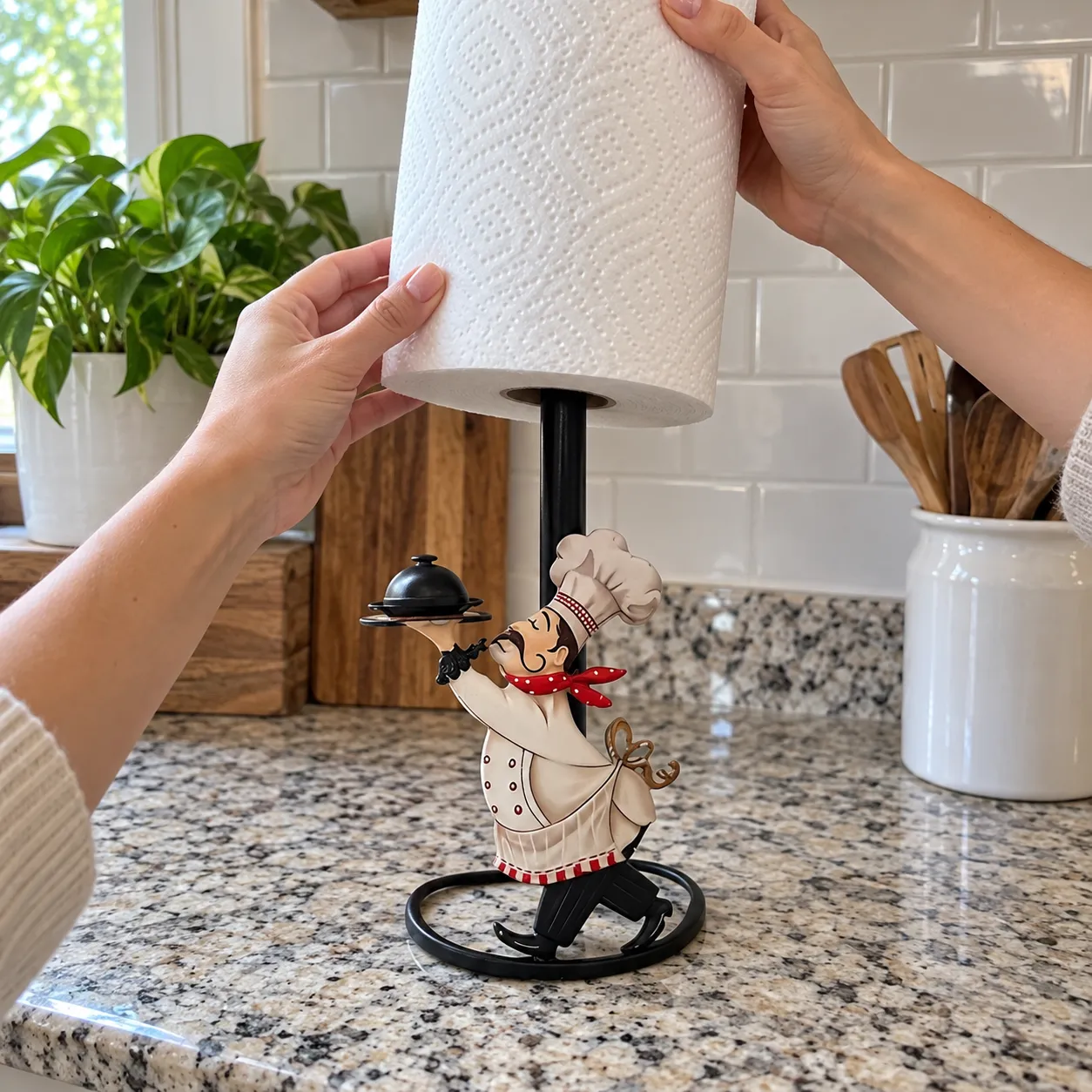 Hand loading a paper towel roll onto Chef holder