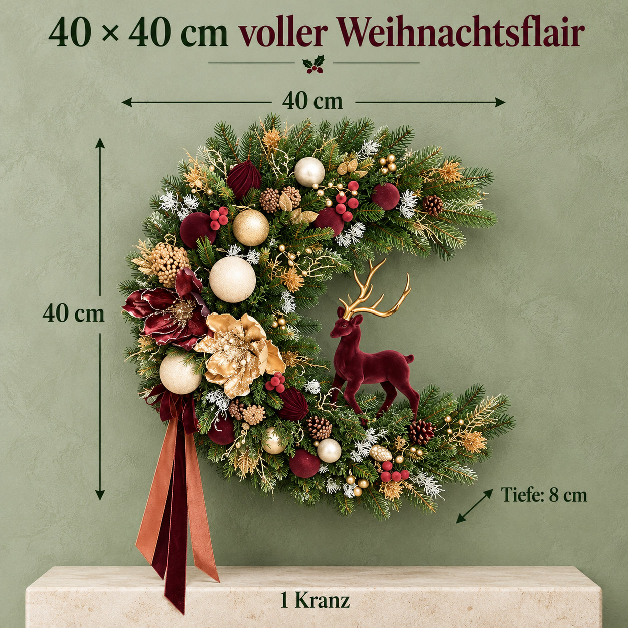 Weihnachtskranz in Halbmondform für einen festlichen Empfang