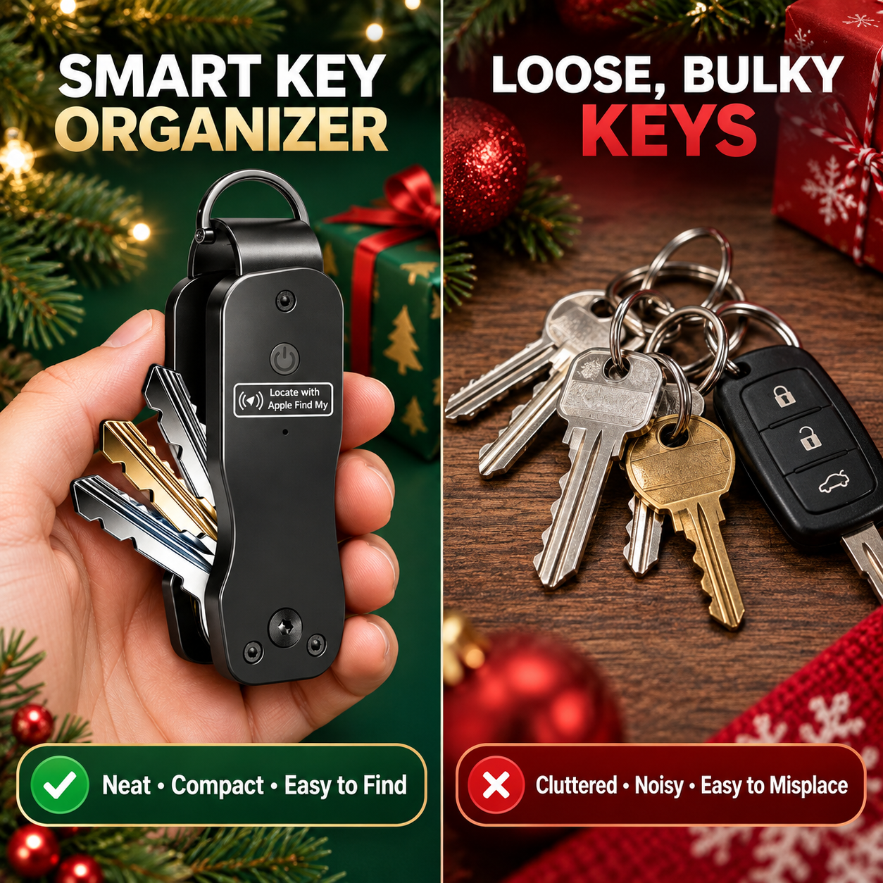 Smart key organizer compared with loose bulky keys