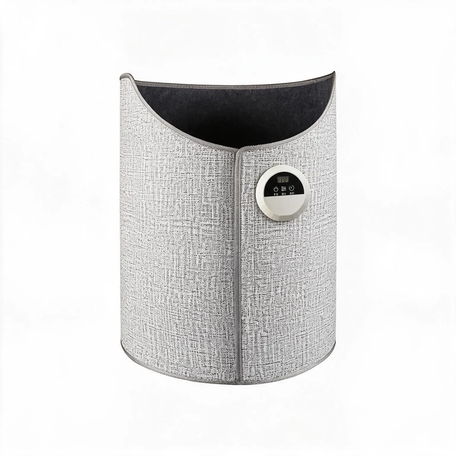Gray wraparound foot and leg warmer with front control panel