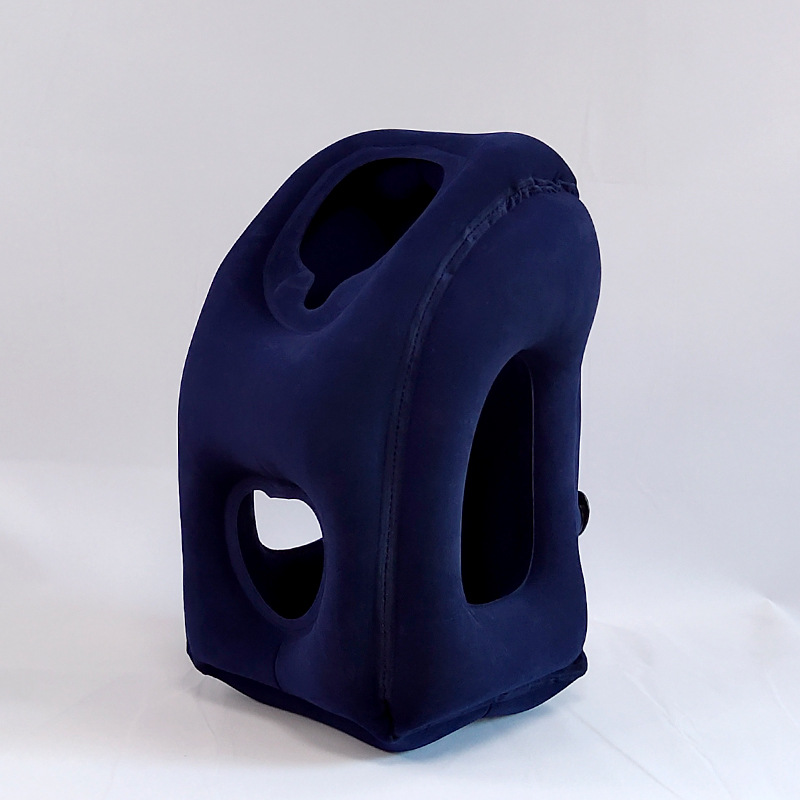 Navy inflatable forward-lean travel pillow