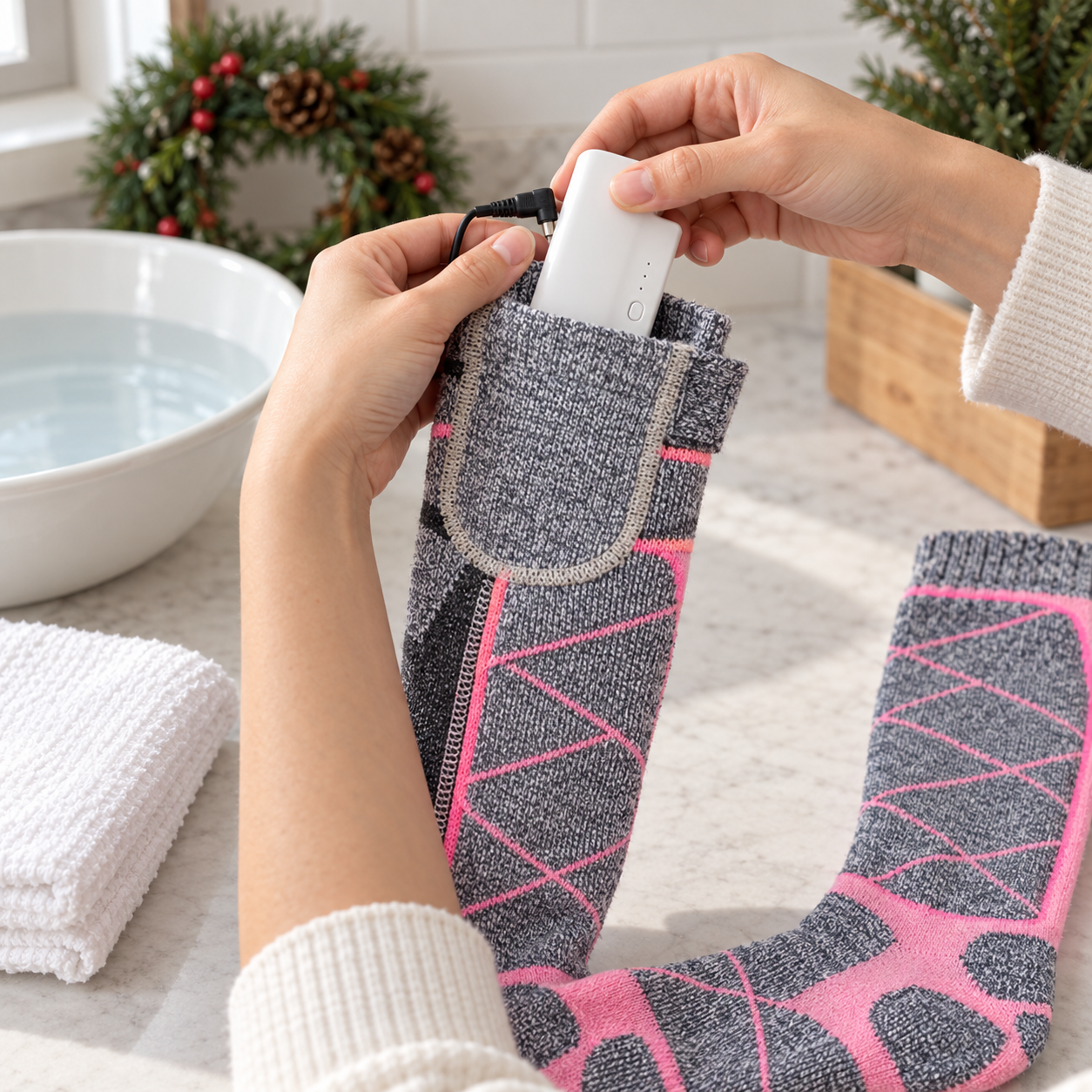 Removing the battery before cleaning heated socks